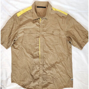 Vintage Sean John Khaki & Yellow Short Sleeve Button Up Shirt Men’s Size XL